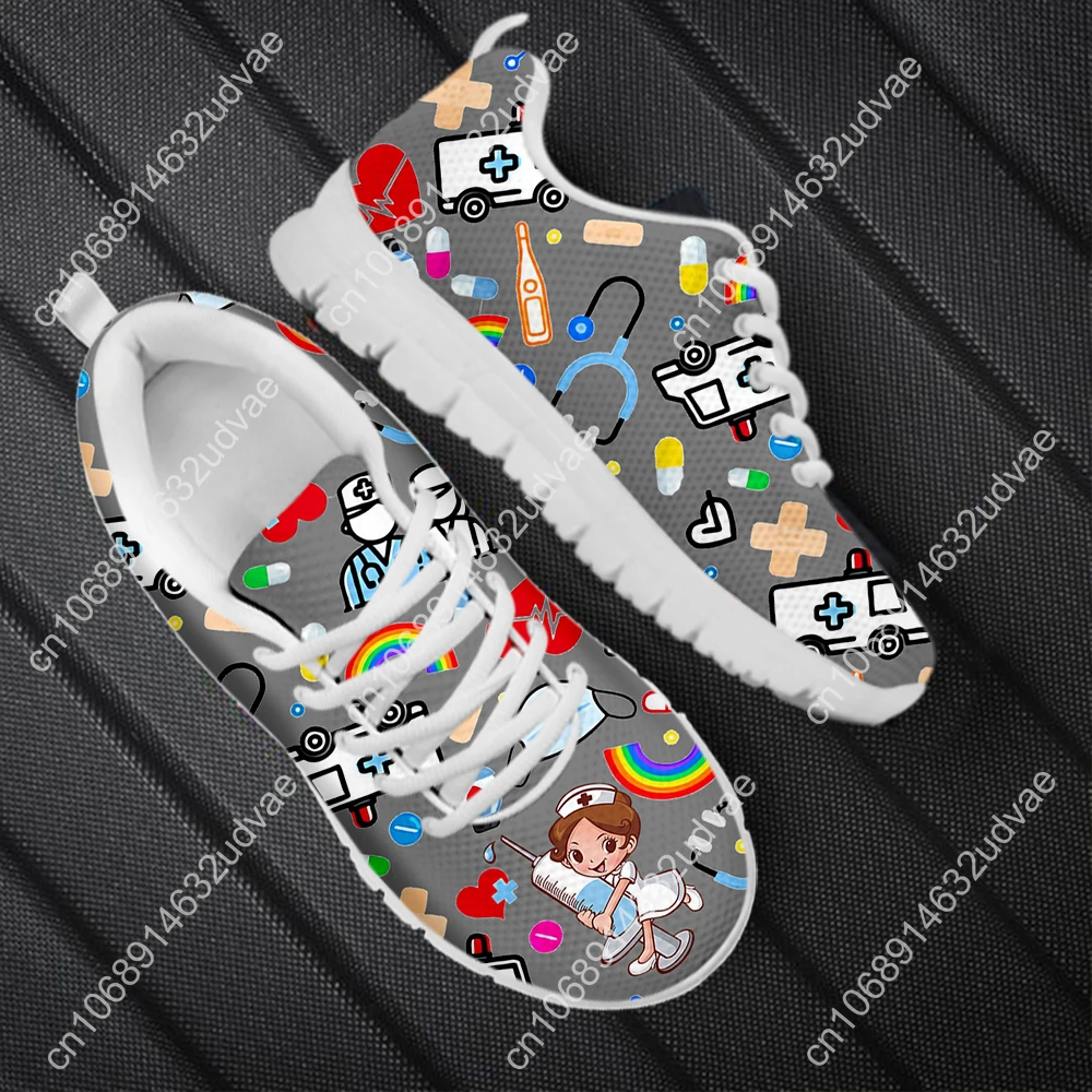 2023 New Nurse Shoes Classic Cartoon Nurse Girls Ambulance ECG Medical Pattern Lace-up Sneakers Outdoor Footwear Hot