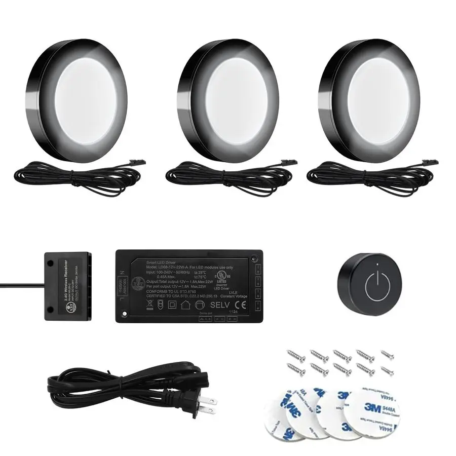 

Подсветка под шкафы 12В 2Вт, общая мощность 12Вт, эквивалент 60Вт, беспроводной диммер, встраиваемый или накладной светильник-диск для