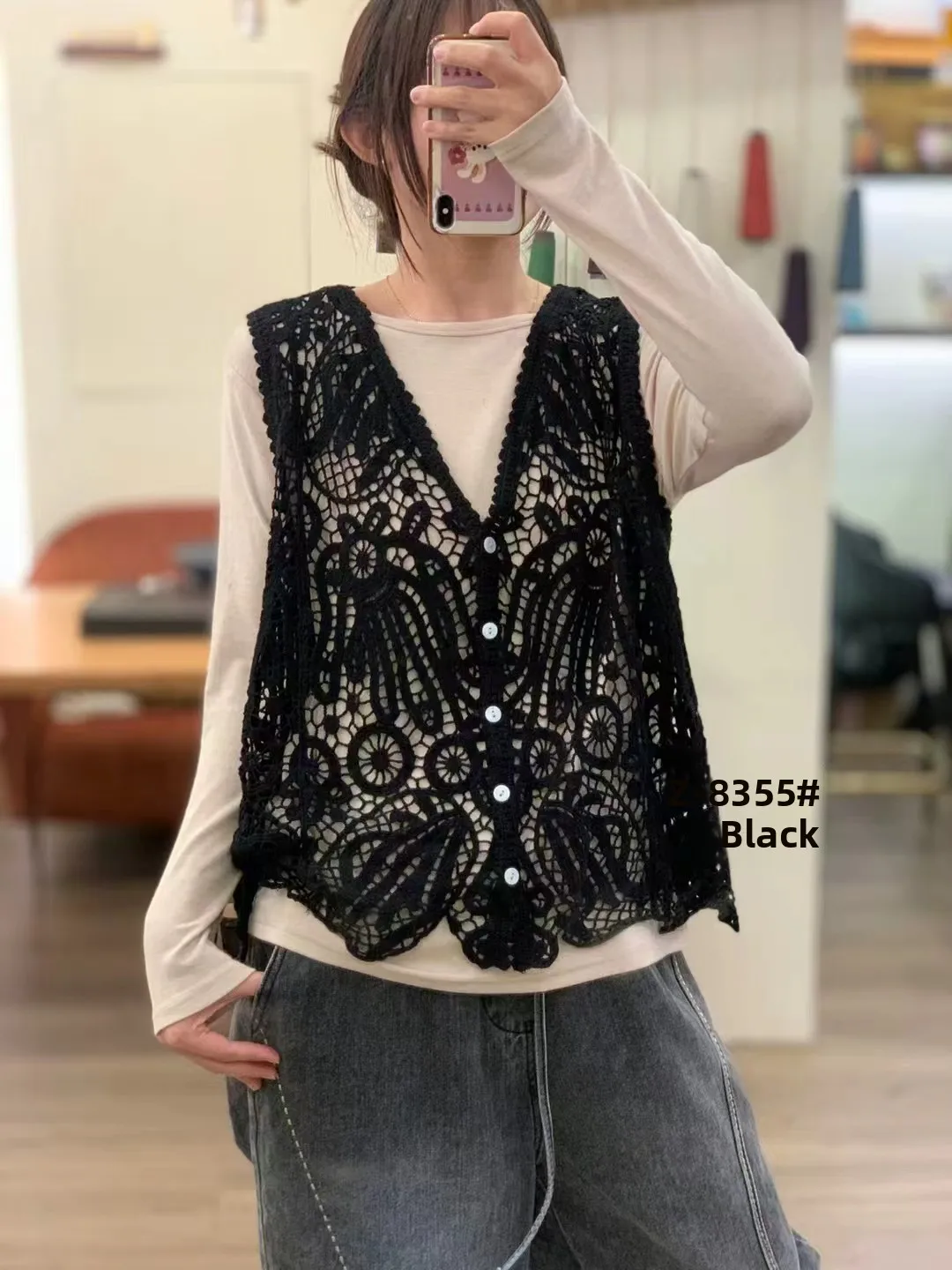 Primavera 2025 Maglia da donna scava fuori V-Ne Svel Cardigan Gilet Multi-Buled Open-irt Capispalla casual vestibilità ampia