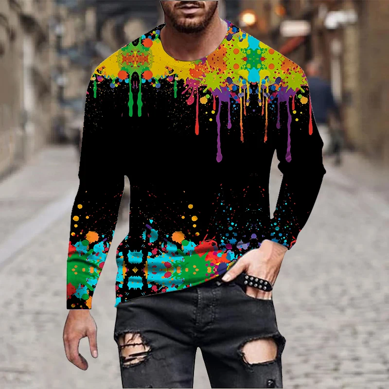 Graffiti Tie Dye 3D Print T-Shirts Men\'s Fashion Long Sleeve T Shirt Casual Streetwear Pullovers Harajuku Tops Kid Tees Clothing