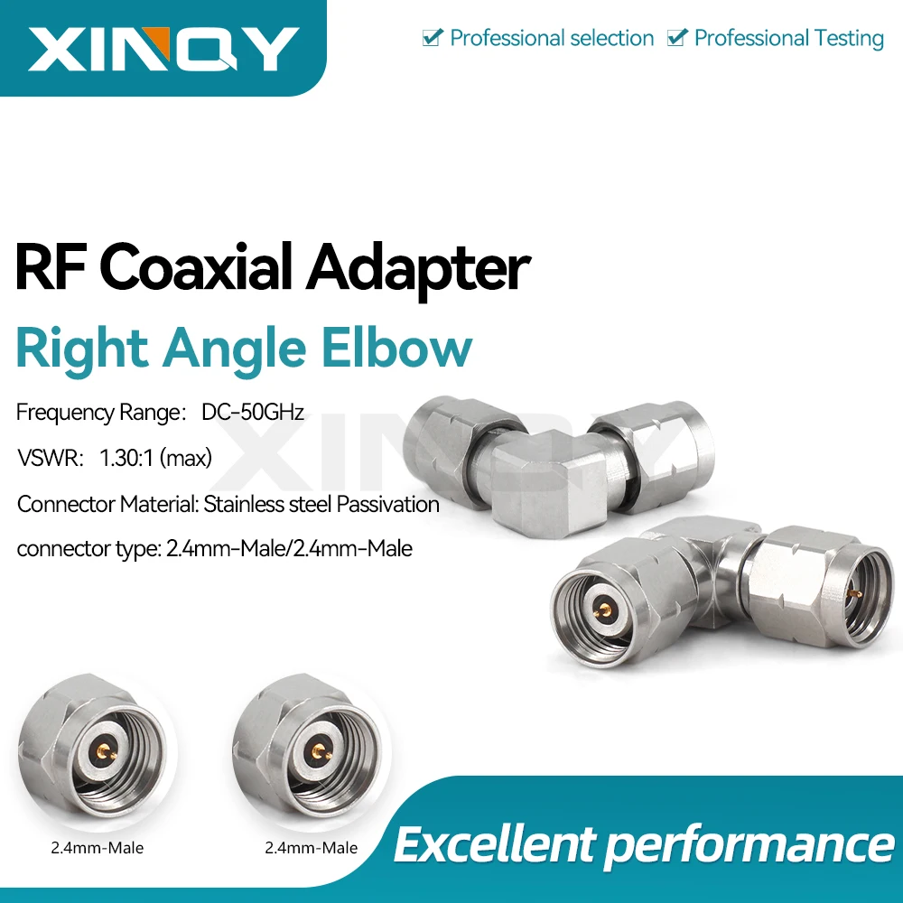 XINQY Millimeter Wave Adapter, 2.4mm Male Right-Angle to 2.4mm Male (JJW), DC-50GHz