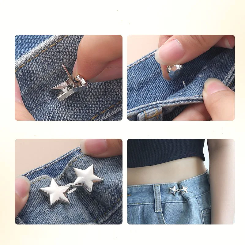1Pair Star Shaped Adjustable Jean Button Waist Buckle Snap Pants Buckle Extender Replacement Jeans Button Attacher Pins