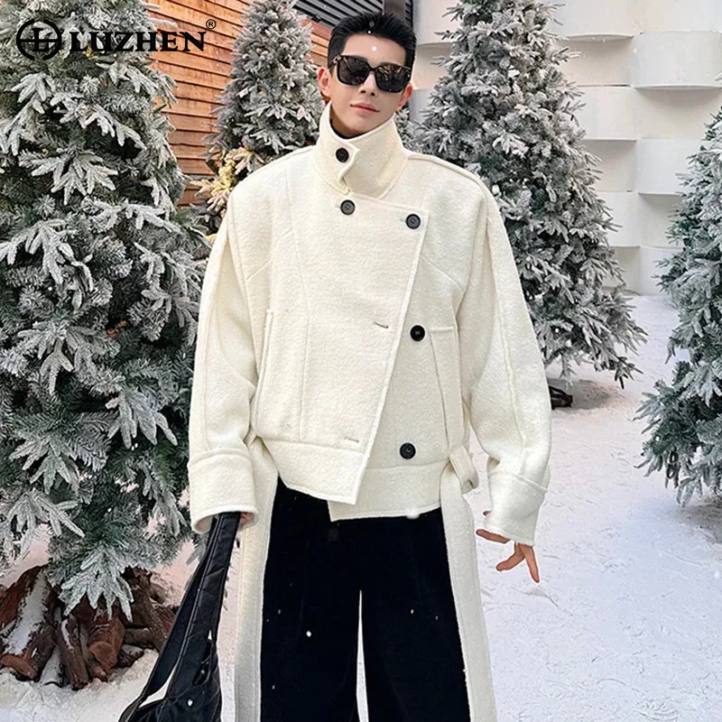 LUZHEN 2024 Autumn Winter New Trendy Loose Short Woolen Coat Men's Asymmetric Design Fashion Elegant Casual Male Jacket LZ7260