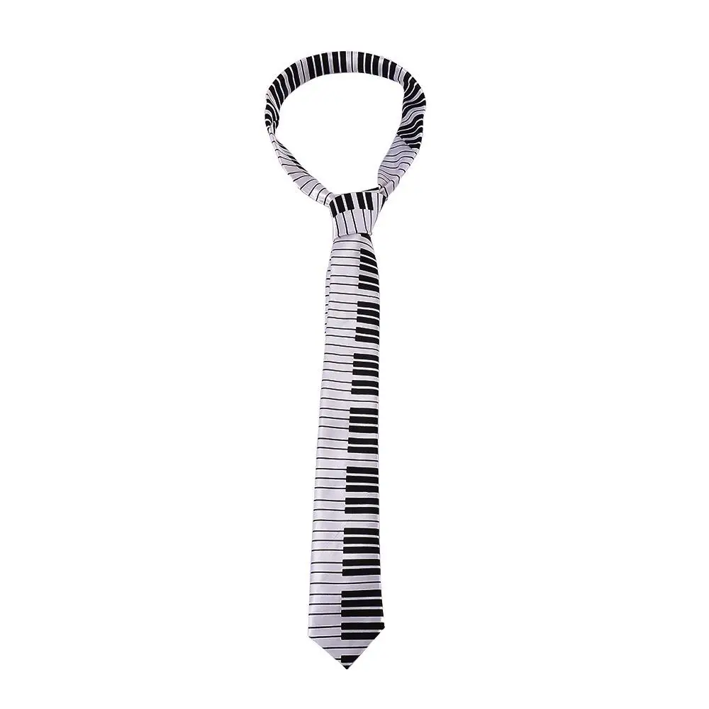 Polyester Fashion Fancy Dress Classic Music Tie Piano Keyboard Necktie Black & White Skinny Tie