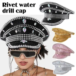Women Bride Captain Hat Fashion Luxury Rhinestone Military Cap Sergeant Bridal Hat Hen Do Hat Festival Birthday Party Hat