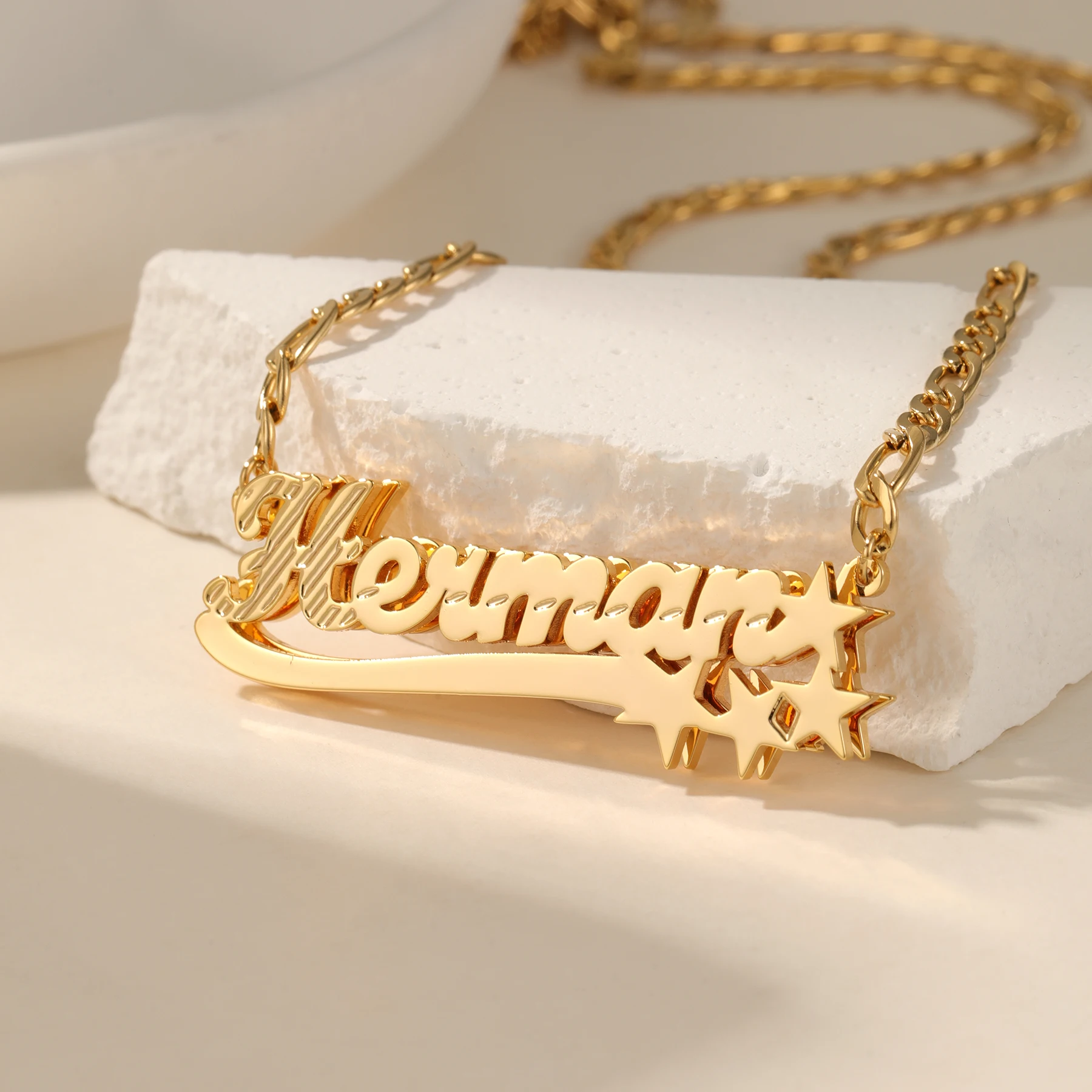 

Двухслойное ожерелье с именем звезды, ожерелье с двойным именем на заказ и подвесками в виде звезды, небесное персонализированное многослойное ювелирное изделие, подарок для нее