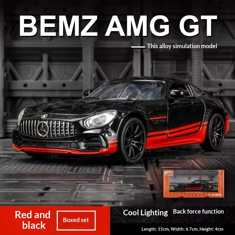 1:32 Mercedes Benz AMG GT-R adorno de modelo de coche de aleación, puertas y capó de motor, el maletero se puede abrir, juguetes eléctricos para niños