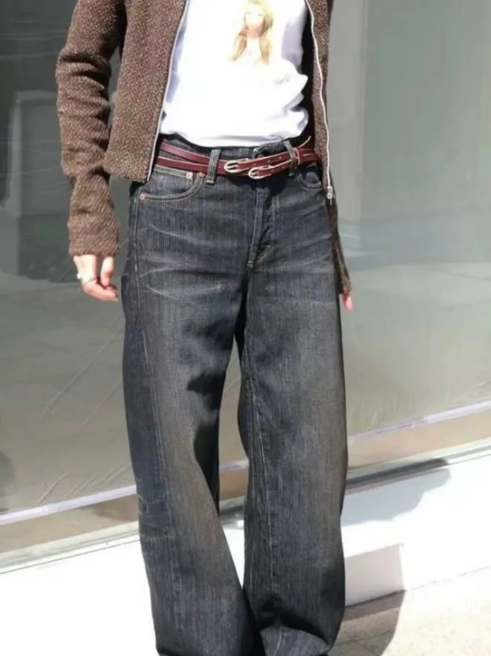 

Винтажные джинсы Waed свободного прямого кроя для мужчин и женщин, с узором «бамбуковые узлы», повседневные, из хлопкового денима