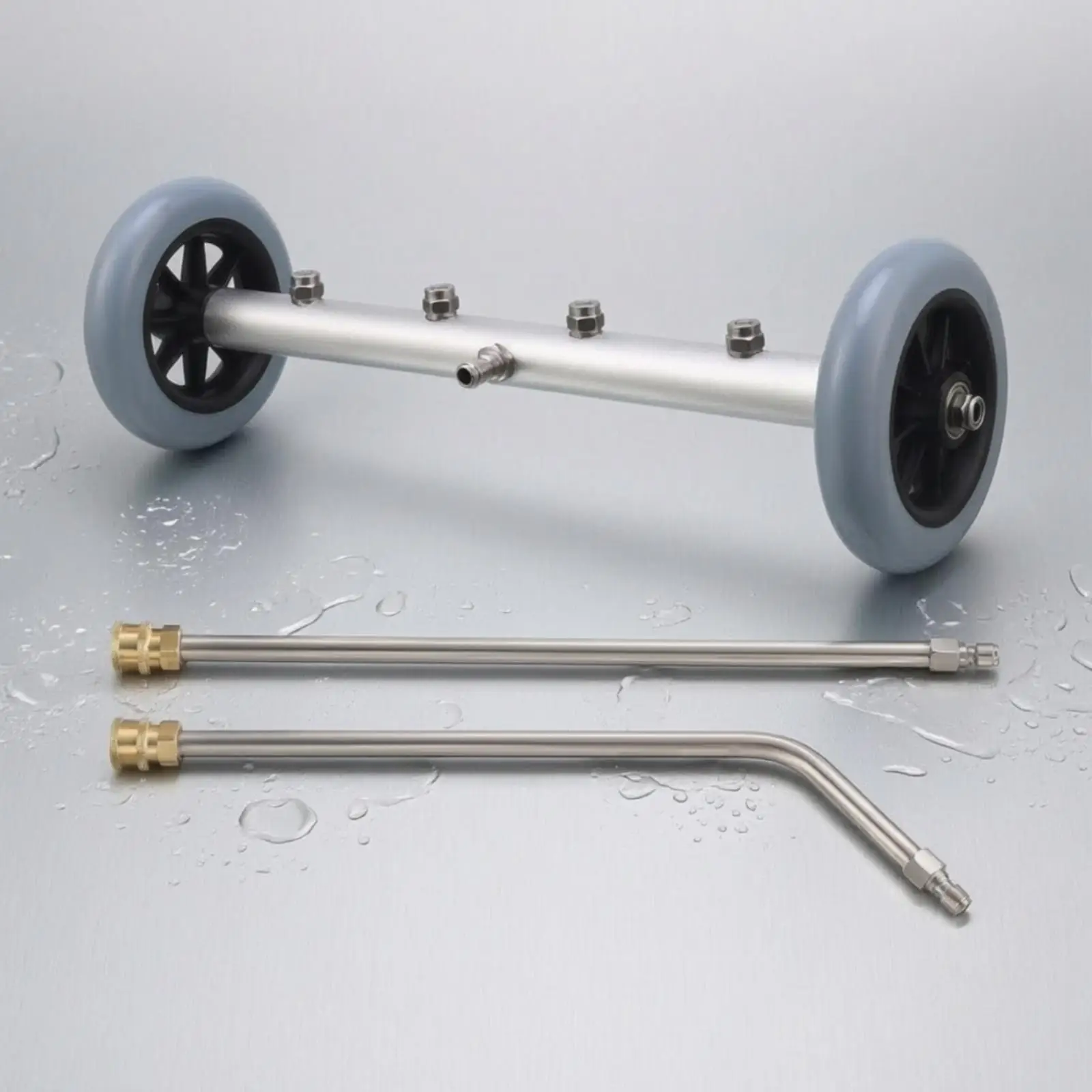 Underbody Car Chassis Brush for Pressure Washer with Curved Extension Wand Rolling Aluminum Frame Tool
