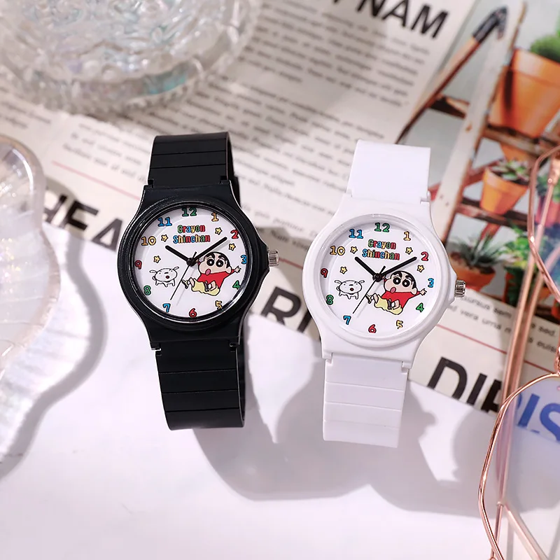 ساعات تلوين شين تشان للأطفال، ساعة كوارتز لطيفة على شكل رسوم كرتونية بسيطة، ساعة نسائية بحزام من السيليكون، هدية عيد ميلاد