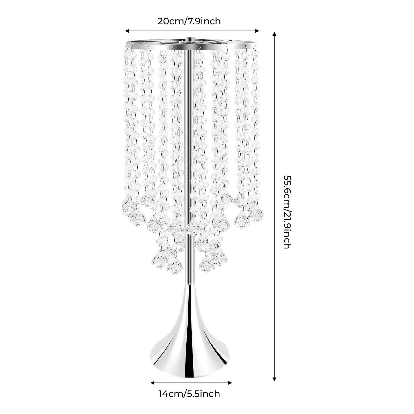 10Pcs Silver Trumpet Metal Flower Vase Stand with Hanging Acrylic Crystal Beads Wedding Aisle Road Lead  Party Decorations