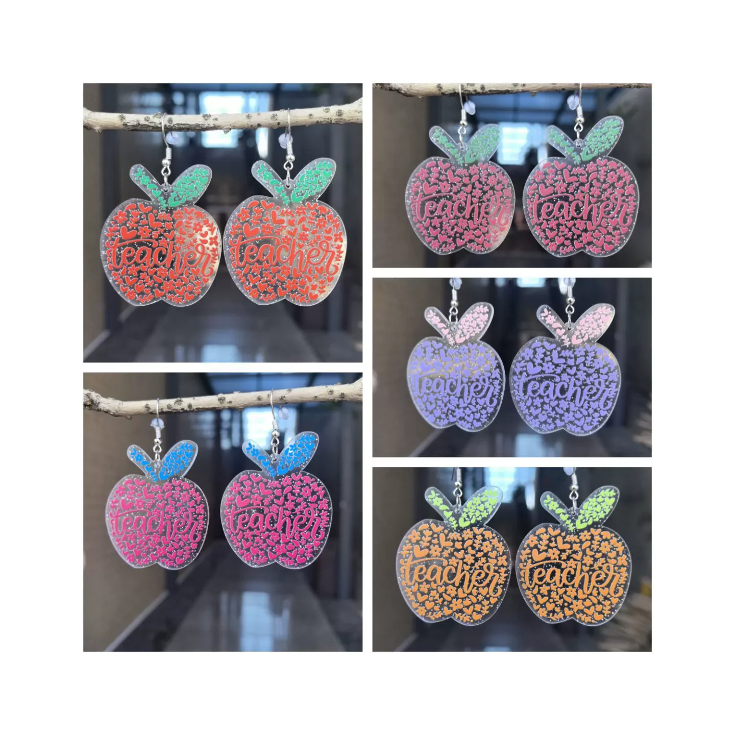 

New Start Season Graduation Season Teacher's Day Earrings Apple English Letter Sweet Holiday Gift Acrylic Earrings