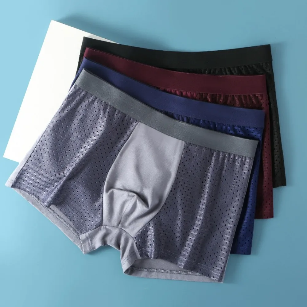 

4Pcs Fashion Modal Men Mesh Boxers Hollow Panties Seamless Boxer Shorts Lingerie Breathable Underwear for Men Daily