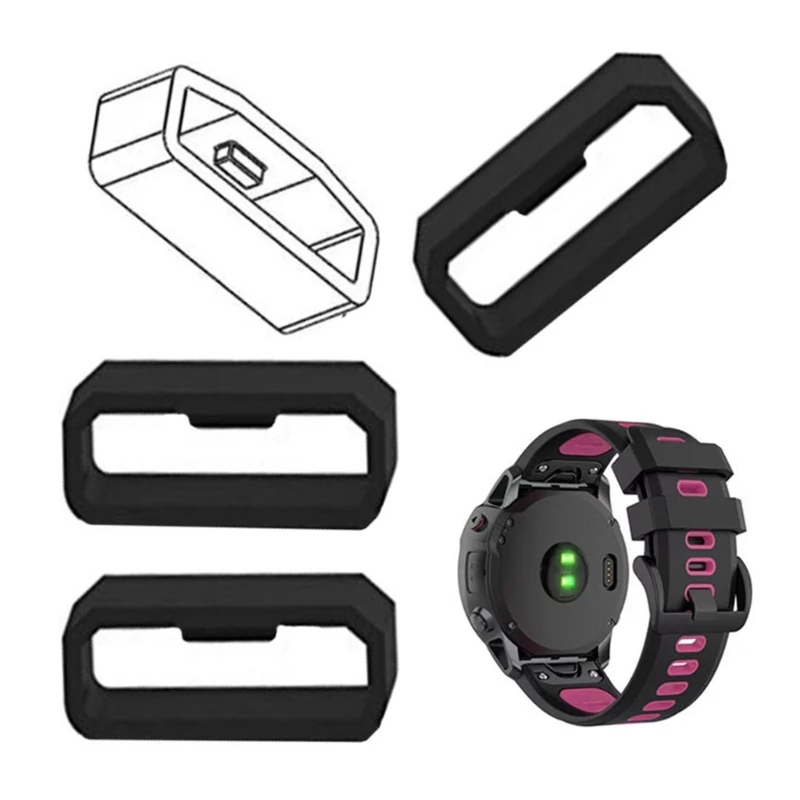 5Pcs Rubber Watchbands Black Strap Loop Ring Silicone Watch Bands Accessories Holder 20 22 26mm Locker