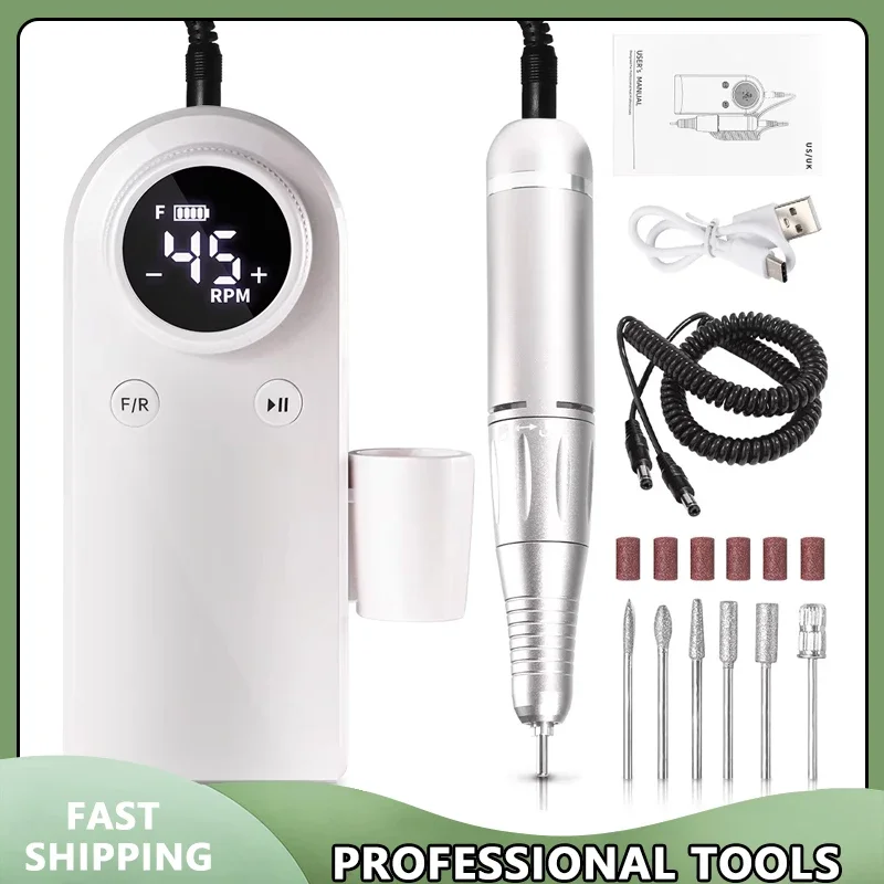 

Профессиональная электрическая аккумуляторная дрель для ногтей, перезаряжаемая пилочка для акриловых ногтей, удаление гель-полировки, 45000 об/мин