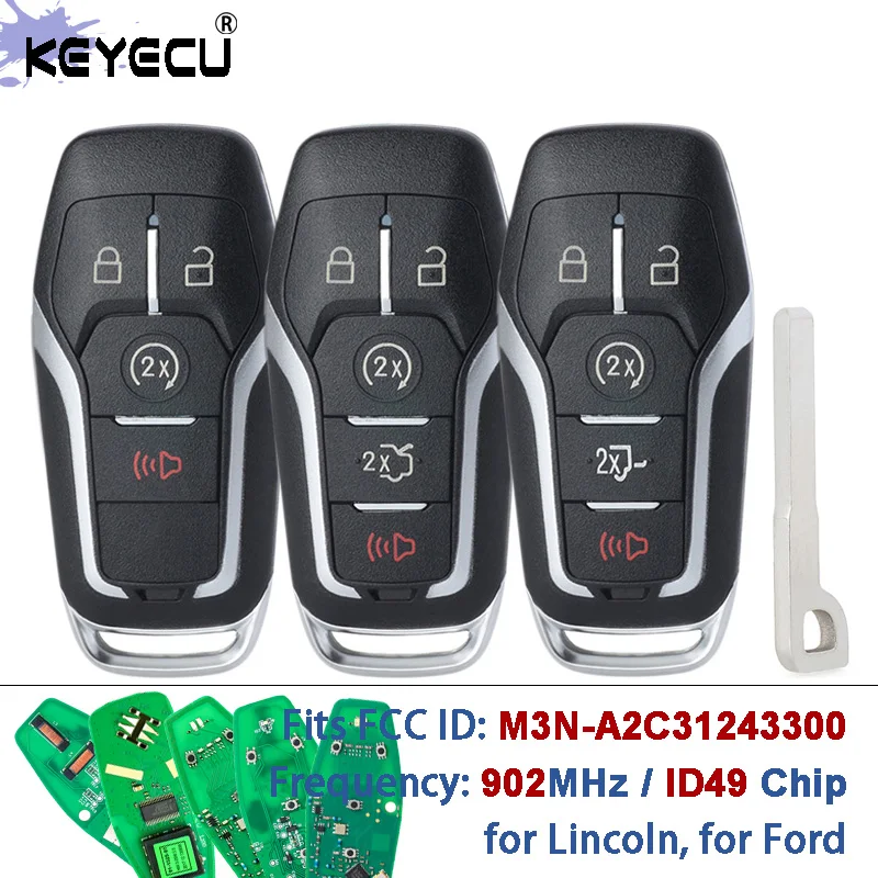 KEYECU 902MHz ID49 Chip M3N-A2C31243300 Smart Remote Key Fob for Lincoln MKC MKX for Ford Fusion Explore Edge F-Series Mustang
