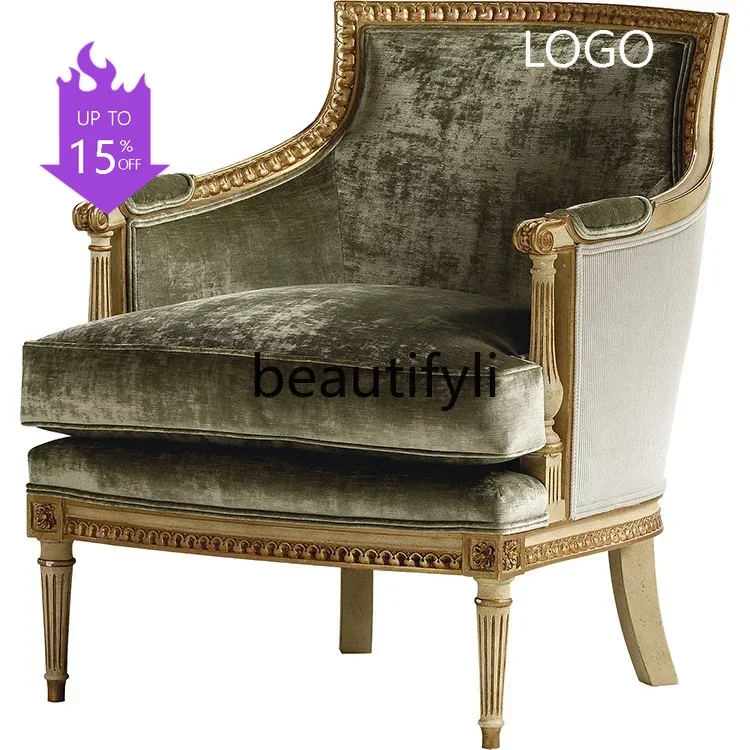 2344 American light luxury solid wood chenille single sofa chair fabric studio leisure tiger chair
