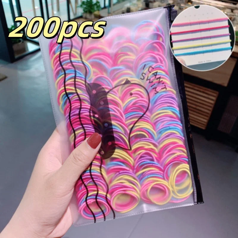 200pcs/lot Hair Bands Girl Candy Color Elastic Rubber Band Hair Band Child Baby Headband Scrunchie Hair Accessories for Girls