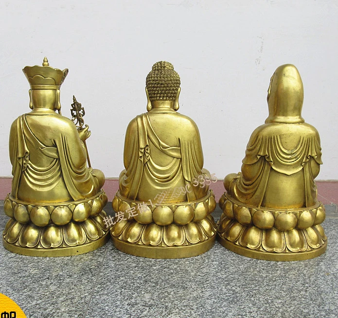 A SET 3p-large HOME SHOP Temple Lobby  efficacious GOOD luck Guanyin ksitigarbha Sakyamuni Buddha brass statue