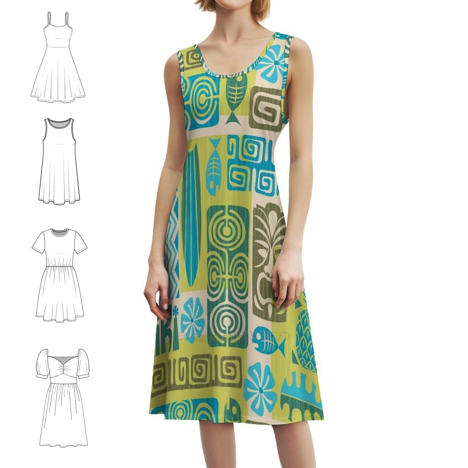 

Tiki Time Luau Party Pattern Sexy Vacation Dress For Women Beach Party Birthday Mini Dress Tiki Totem Hawaii Hawaiian Surf Dress