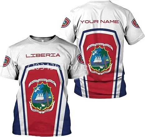 2024 New Men\'s T-shirt Liberia Flag 3D Print Street Harajuku Extra Large O-Neck T-shirt Custom Name Men\'s and Women\'s Top