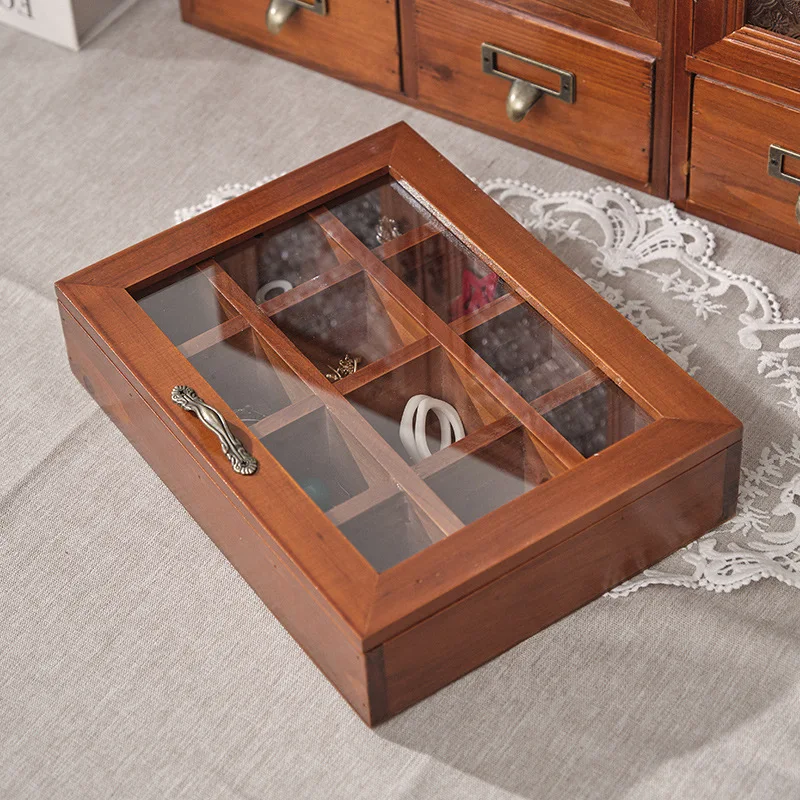 9/12 Slots Vintage Wooden Jewelry Box Storage Organizer For Ring Bracelet Necklace Earrings And Accessories