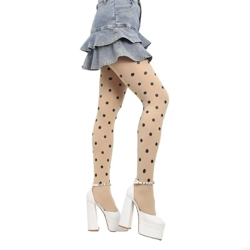 N0PE Women Opaque Stockings Vintage Dot Patterned Silky Thin Pantyhose Footed Tights