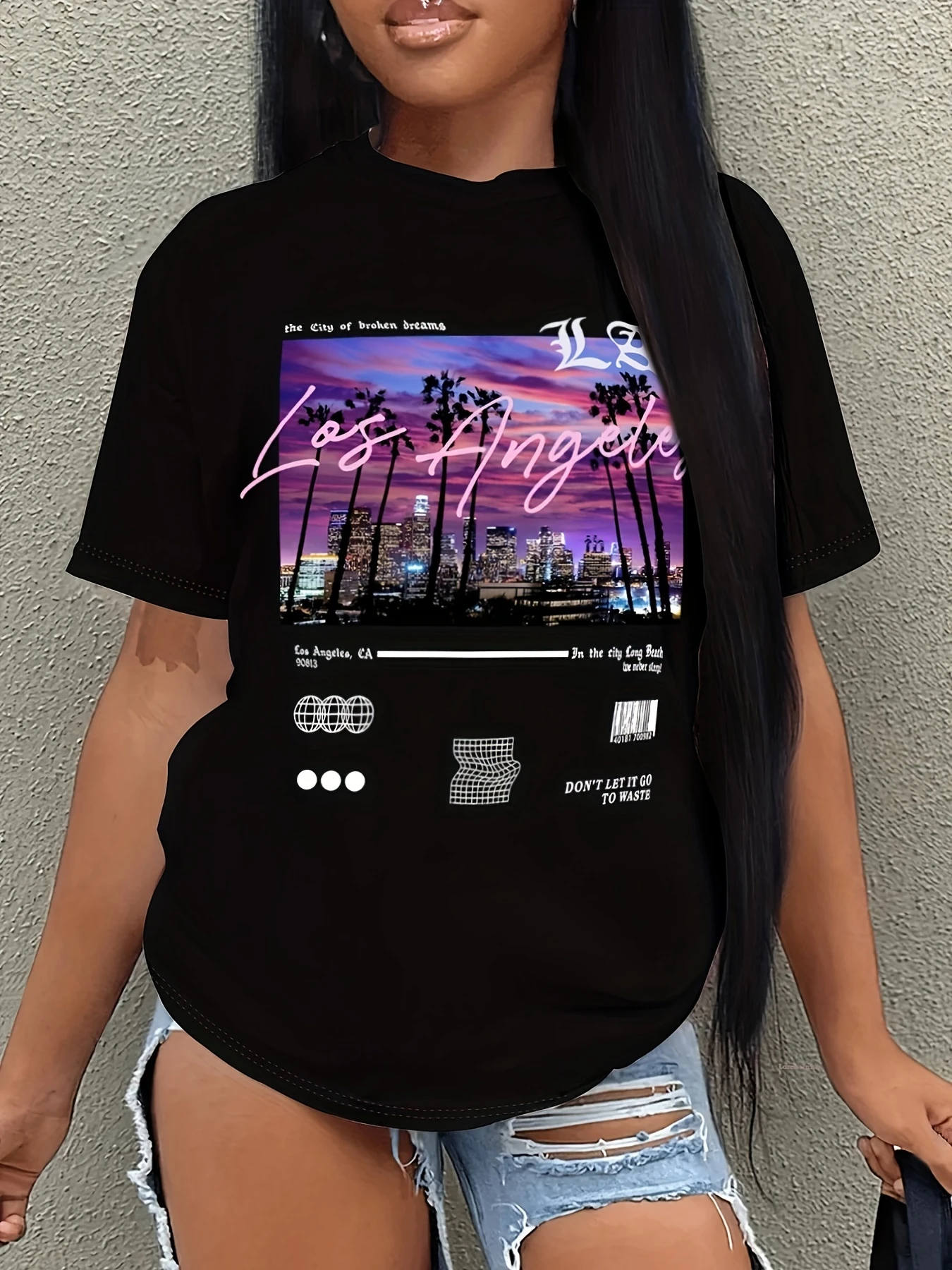 

Letter Print Short Sleeve T-shirt, Casual Crew Neck Top for Spring & Summer, Women's Clothing