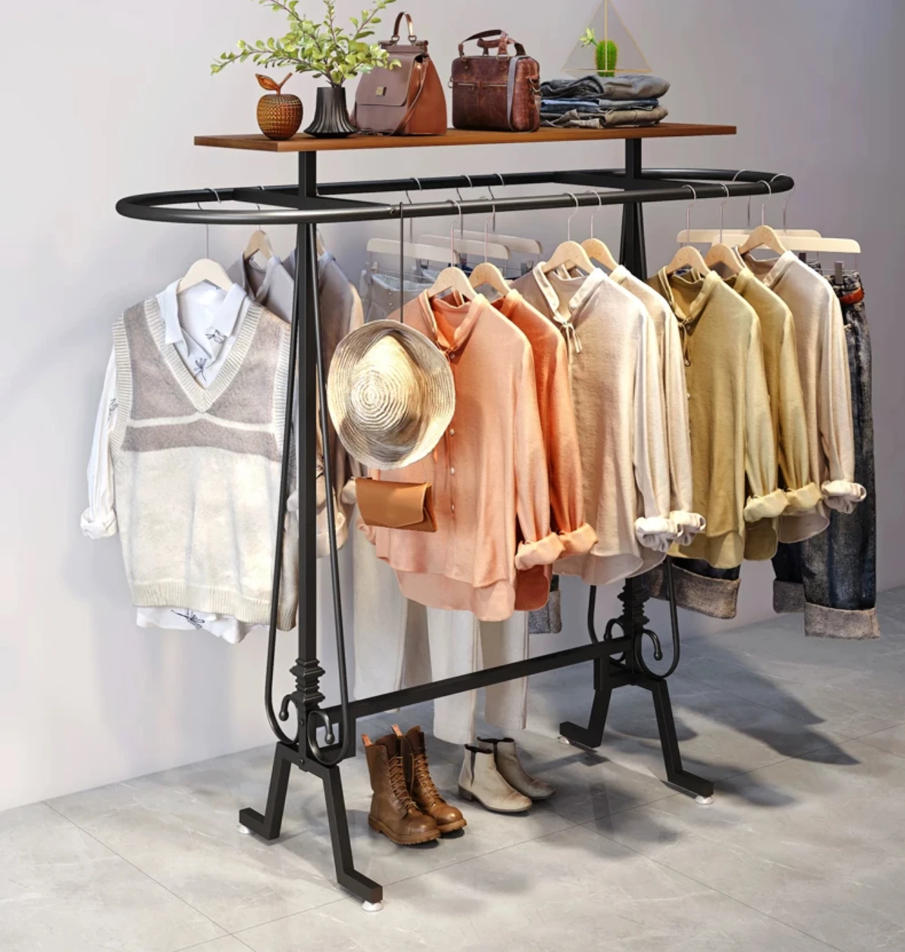 Zhongdao shelves double-sided clothes hanger clothing store double-row display rack women's clothing store round clothes hanger