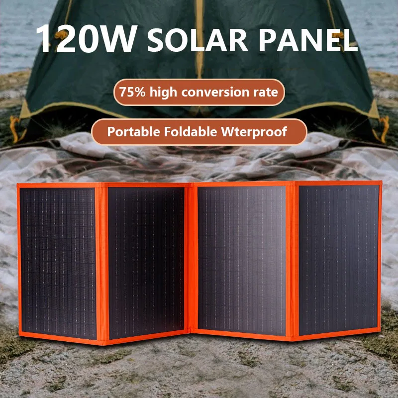 120W Foldable Solar Panel Portable 18V Solar Charger DC Output Waterproof Solar Cells for Phones Tablets Van RV Trip Generator