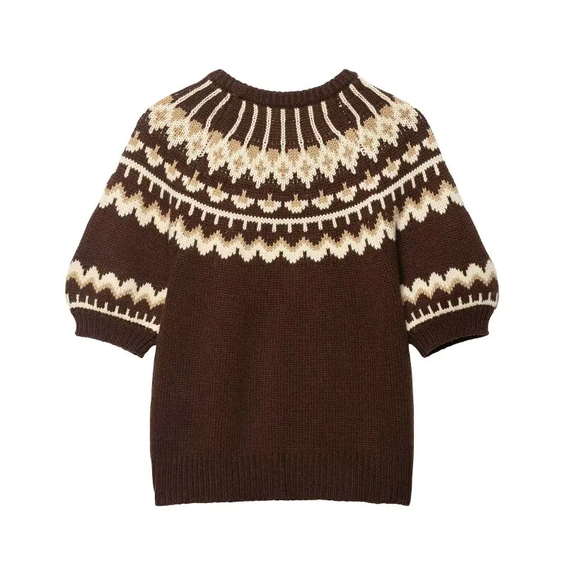 

Жаккардовый свитер с круглым вырезом и короткими рукавами, винтажный теплый зимний трикотаж, мягкие шикарные женские топы, женский пуловер, свитер