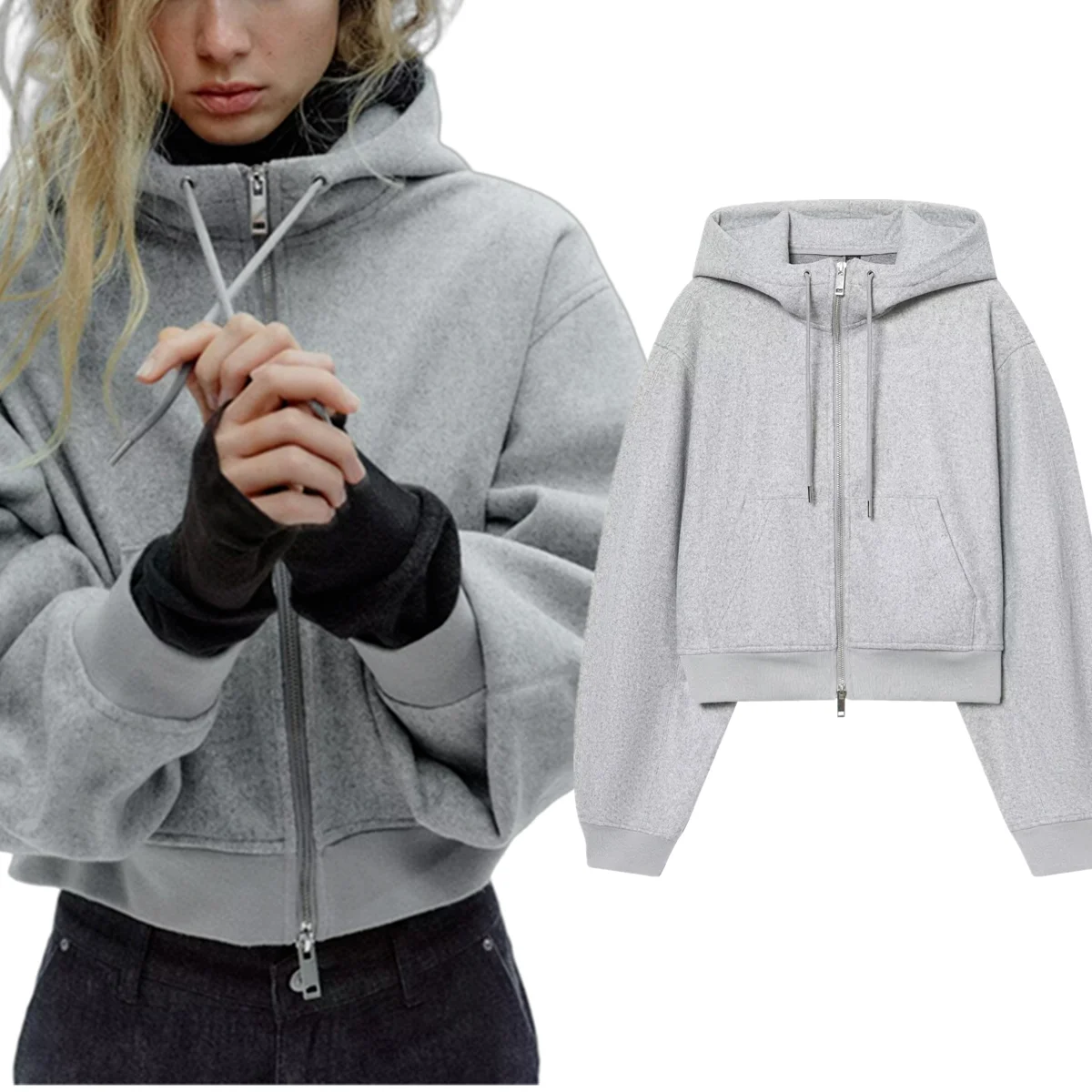 Maxdutti Nordic Winter Woman CLothing Coat Minimalist Soft Woolen Hooded Jacket Zipper Hoodie Tops Women's Jacket Woman Clothes