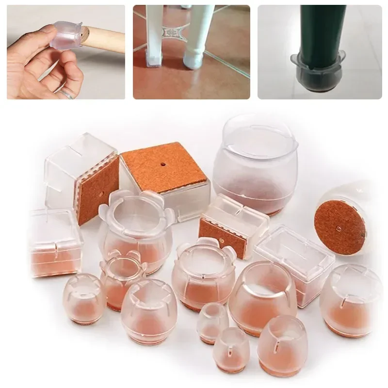 Table Chair Legs Pads Caps Felt Pads Furniture Feet Cover Transparent Square Round Rectangular Hardware Wood Floor Protector