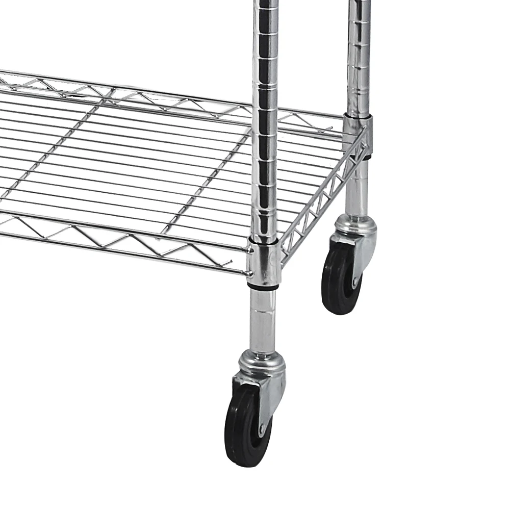 5-Tier NSF Heavy Duty Adjustable Storage Metal Rack with Wheels & Shelf Liners Ideal for Garage, Kitchen, and More - Chrome