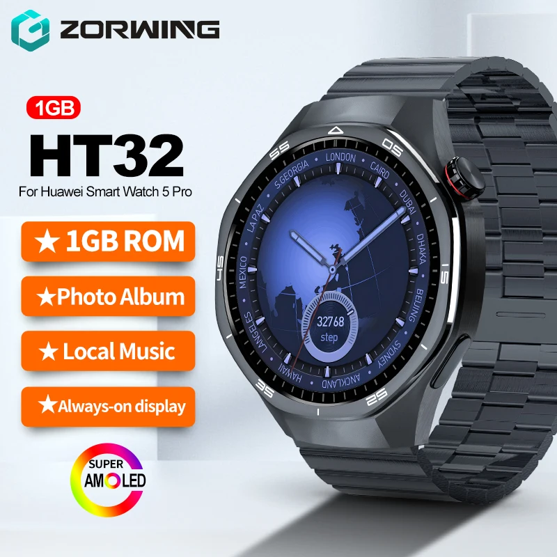 

HT32 Smart Watch AMOLED Men Sport Watch 5 Pro 1GB ROM Always-on Display NFC Compass Photo Album Heart Rate SpO2 Smartwatch 2025