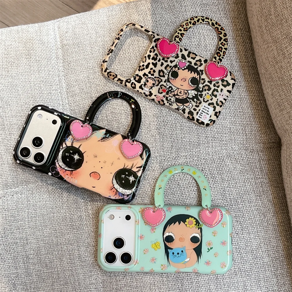 

Fashion Cartoon Handbag Phone case for iPhone 16 17 Pro Max 15 Pro 17 15 16 Pro Cover Korean INS Cute Girl Lovely Protective Cas