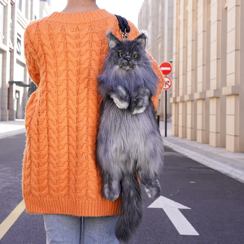 Imagen 5: Mochila de Peluche de Gato Maine Coon Simulado, Bolso Cruzado Hecho a Mano, Muñeca de Peluche Linda, Juguete para Niña, Regalo de Cumpleaños