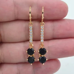 Fashion Jewelry Gold Color Black Zircon CZ Linear Dangle Earrings for Women