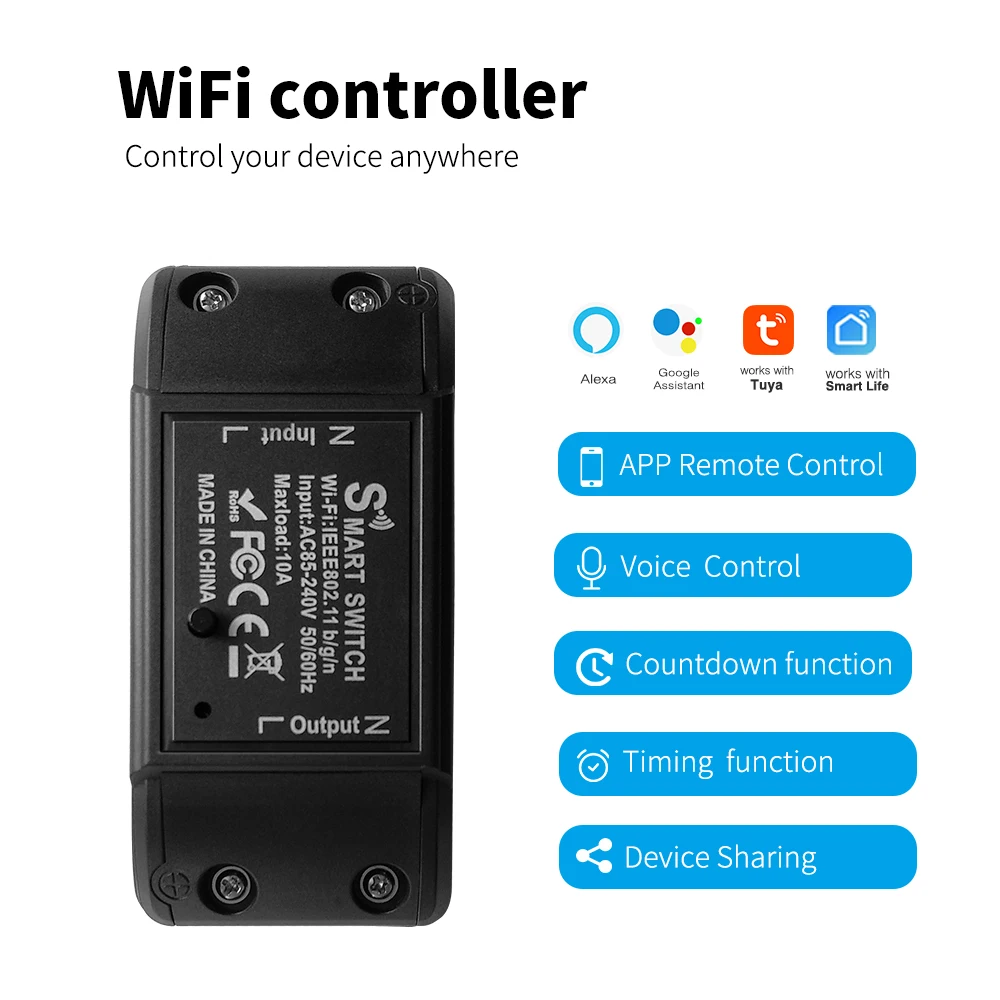 Tuya WiFi Smart Switch APP Wireless Controller Universal Breaker Timer Smart Life Work With Light Switch Lncluding Bluetooth