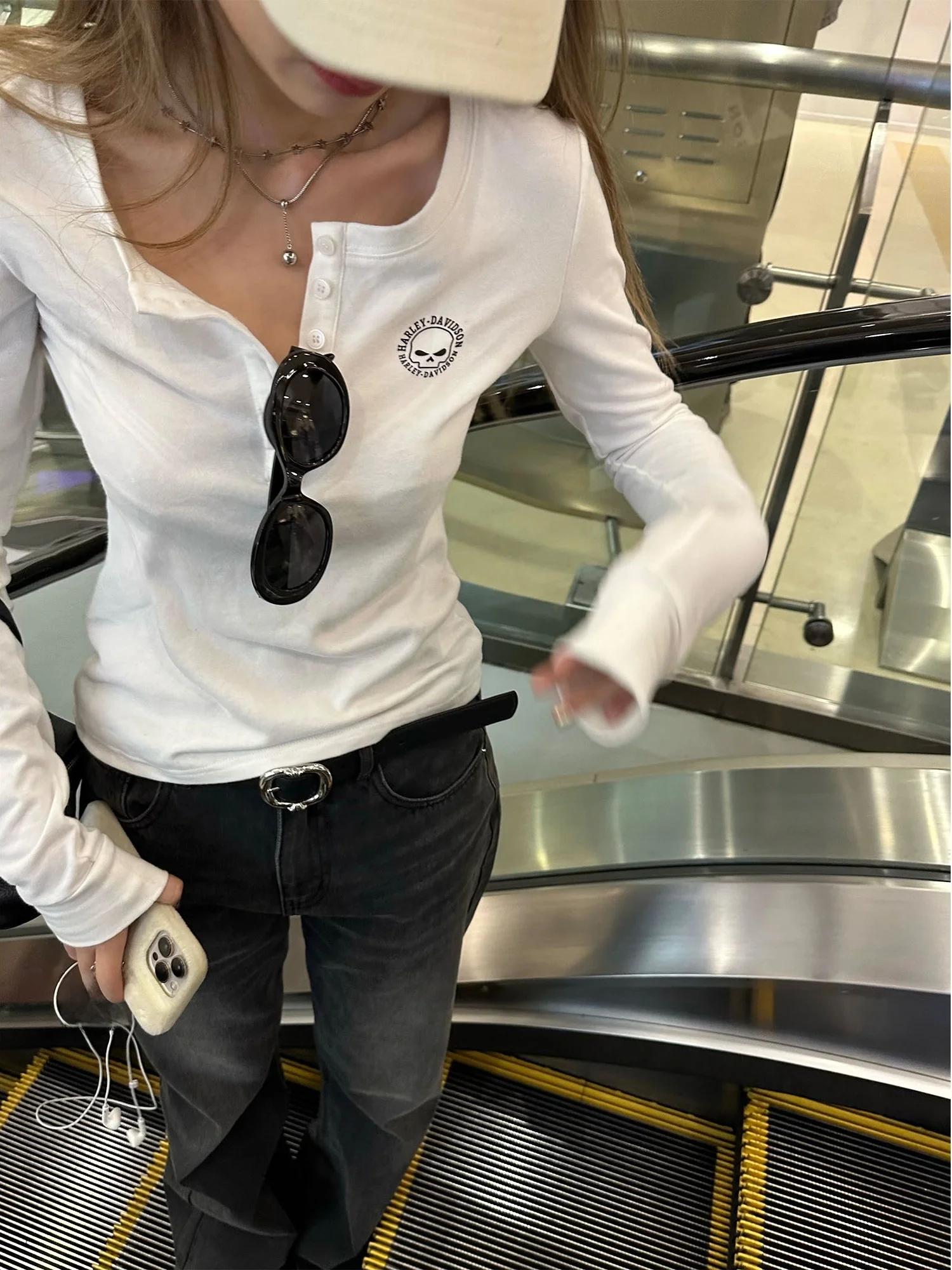 

Xinlei Lin k Girl Paris Print Long Sve Letter T-irt Slim Fit Women's Top Spring Summer Street Sle Cotton round Ne