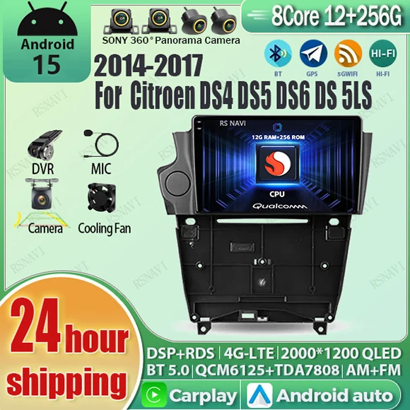 

Android 15 Carplay Auto Qualcomm 2K QLED Screen Car Radio Player For Citroen DS4 DS5 DS6 DS 5LS 2014 2015 - 2017 GPS DSP Wifi BT
