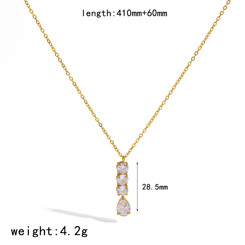 18K vergoldete Edelstahl-Halskette mit Wassertropfen-Zirkon-Anhänger für Damen, luxuriöser wasserdichter Schmuck für den täglichen Gebrauch, Geschenk. – Detail 7