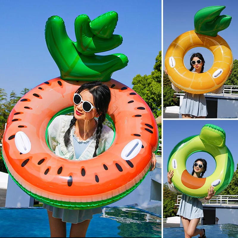 Water amusement backrest pineapple floating lounge chair swimming circle inflatable with handle fruit  pool floats for adults