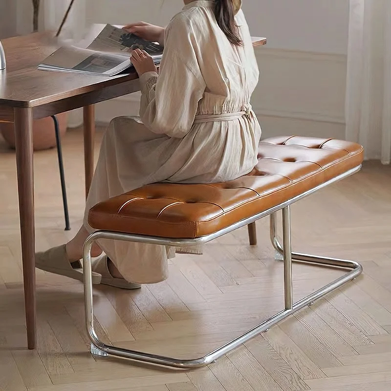 Modern Entrance Bench With Metal Base Comfortable Padded Bench for Bedroom Dining Room