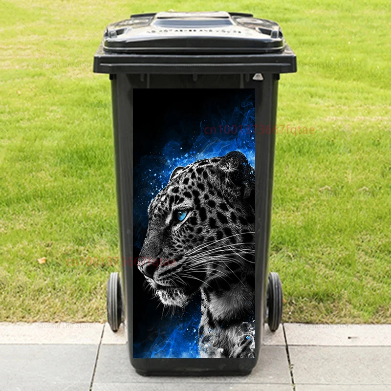 3D Realistic Tiger Leopard Printed Trash Can Sticker Waterproof PVC Outdoor Rubbish Bin Garbage Can Poster Peel and Stick