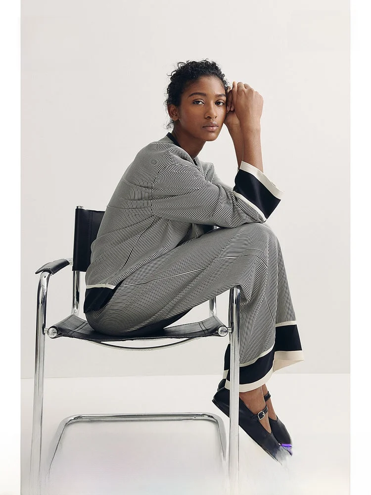 

Women's Loose Fit Soft Shirt New Chinese Style Spring New Arrival H&M Long Sleeve round Neck Regular Length Fiber Blend