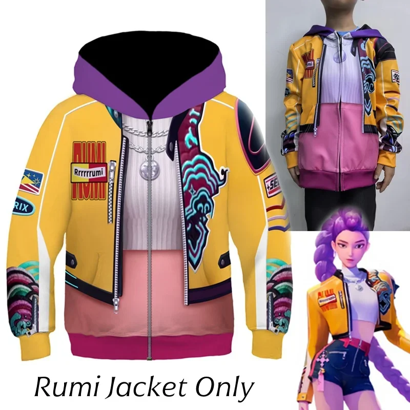 Kids Rumi Jacket Demon Hunter of KPop Cosplay Costume Children Child Girls Hoodies Disguise Roleplay Fantasia Clothing Halloween
