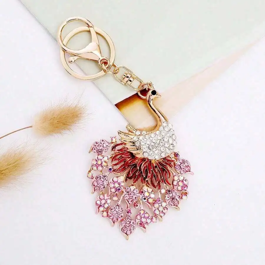 Alloy Peacock Keychain With Rhinestones For Bag Car Backpack Decoration Stylish Fashion Accessory - view 4