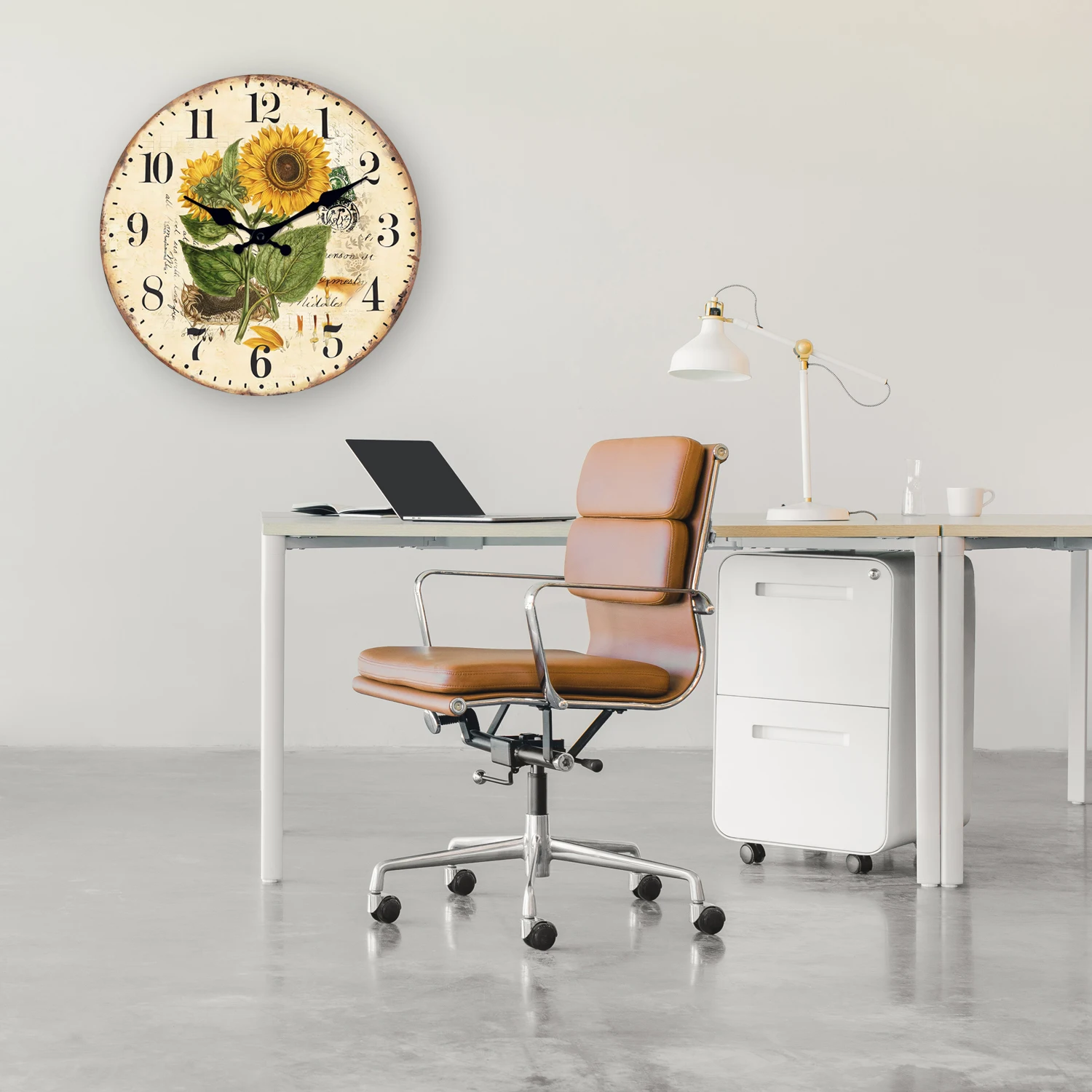1pc Retro Wood Wall Clock, Two Sunflower Flower Design Wall Clock, Non-Ticking Silent Wall Clock, Home Living Room Decoration