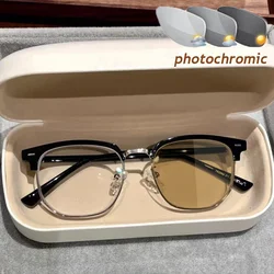 Photochromic Myopia Glasses Women Men Vintage Square Anti Blue Ray Shortsighted Glasses Finished Prescription Eyewear Diopter